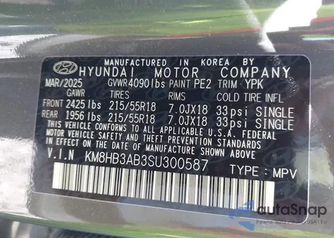 2025 Hyundai Kona Sel z USA, uszkodzony, nr VIN KM8HB3AB3SU300587